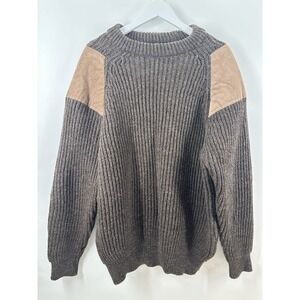 Pure British‎ Wool Mens Sweater M/L Brown Made UK Elbow Patches